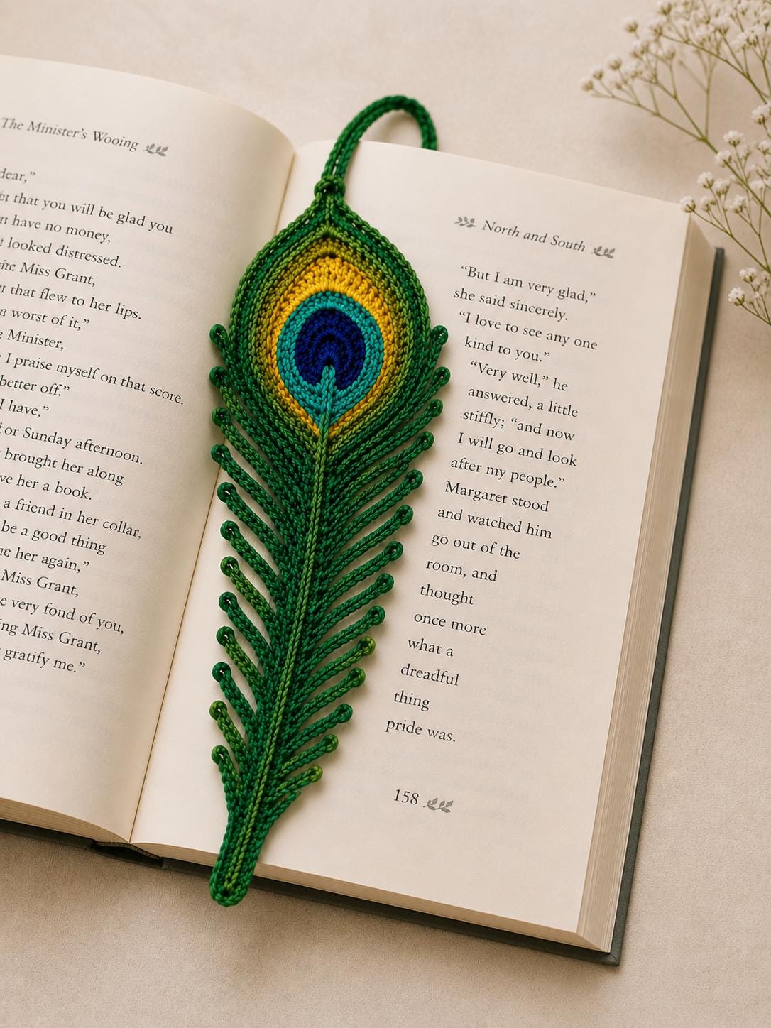 Crochet Peacock Feather Bookmark