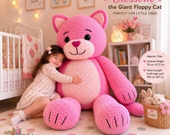 Blossom Giant Floppy Cat Crochet Pattern | Jumbo Amigurumi Plush Toy (PDF Download)