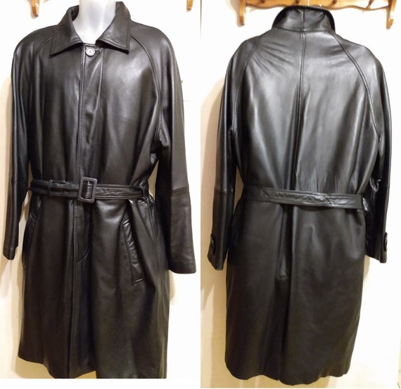 Mens XL DANIER Leather Trench Coat Black 48 50 Supers… - Gem