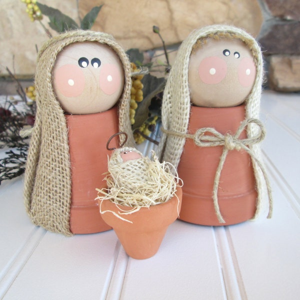 READY TO SHIP holiday decor, whimsical nativity set rustic clay pot christmas nativity scene, Christmas decor, hostess, teacher gift