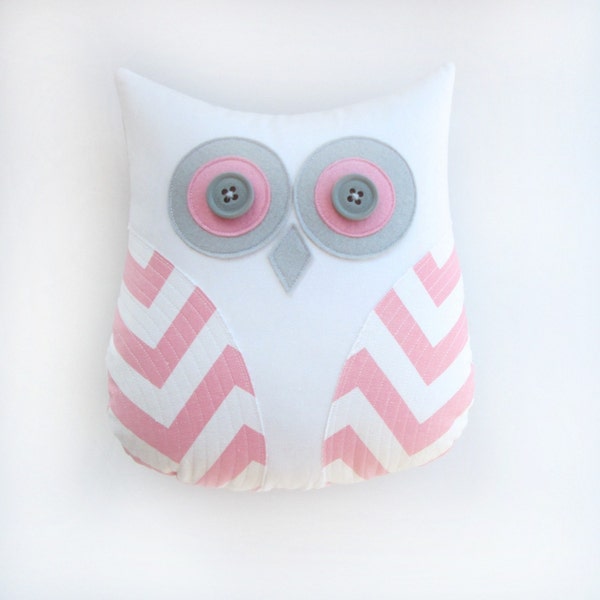 Pink owl pillow, pink nursery decor, animal pillow, pink chevron pillow, girl nursery decor, gift under 40 by whimsysweetwhimsy