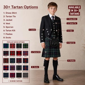 Skotsk barnkostym med 8 delar, Prince Charlie-jacka, kiltset för pojkar, skotsk barnkostym, babykilt, kiltklänning för småbarn