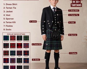 Scottish Kids 8 Pieces Prince Charlie jacket kilt outfit Boys Kilt Set Kids Scottish Costume Baby Kilt Toddler Kilt Highland Dress