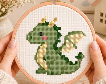 Baby Drache Kreuzstich Muster PDF | Kawaii Fantasy Drache Anfänger Kinder Kinderzimmer Tierstickerei