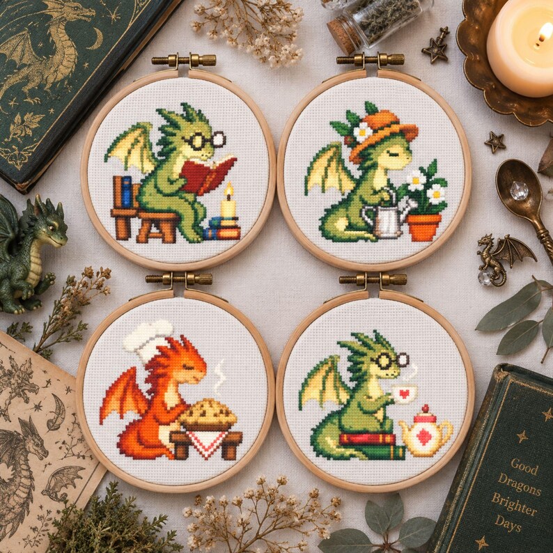 Dragon Cross Stitch Pattern Bundle PDF, 16 Fantasy Creatures, Whimsical ...