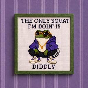 Funny Frog Cross Stitch Pattern PDF | Squat Gym Workout Humor Sarcastic Meme Kawaii Embroidery