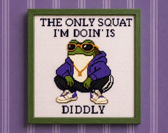 Funny Frog Cross Stitch Pattern PDF | Squat Gym Workout Humor Sarcastic Meme Kawaii Embroidery