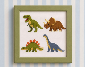 Dinosaurier Kreuzstich Muster PDF | T-Rex Triceratops Stegosaurus Kinder Kinderzimmer Jungen Zimmer niedlichen kleinen Dinosaurier Freunde Stickerei