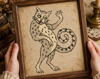 Medieval Bestiary Creature Cross Stitch PDF | Manuscript Animal Gothic Spotted Beast Counted Embroidery Dark Academia Needlework
