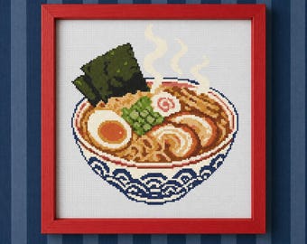 Ramen Cross Stitch Pattern PDF | Japanese Noodle Bowl Kawaii Food Asia Kitchen Foodie Gift Embroidery