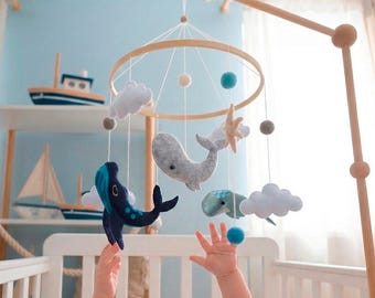 Ocean Baby Mobile Set & Newborn Whale Crib Toys | Under the Sea Nautical Nursery Decor