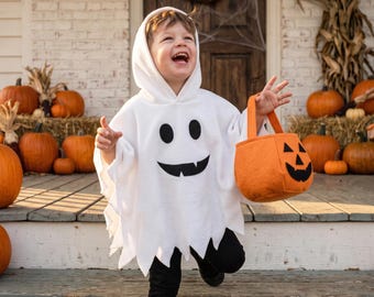 Halloween-Geisterkostüm für Kleinkinder, weißer Gruselponcho + Hose, Outfit für Süßes oder Saures für Babys (Jungen und Mädchen)