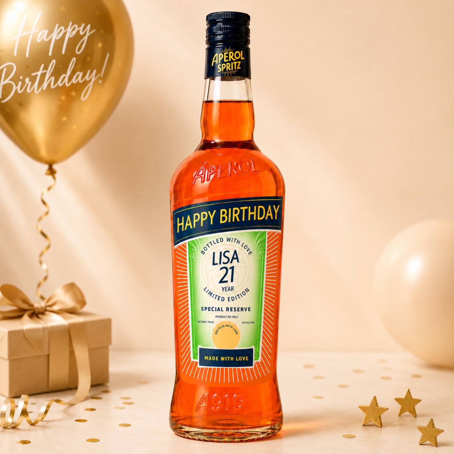 Aeperol Label Personalized Birthday Aperol Label, Editable Canva Template (digital ...