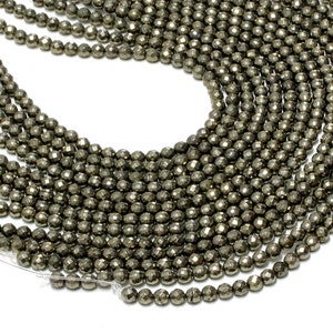 GU-6092-2 - A Grade Pyrite Faceted Rounds - 64 Facetes - 6mm - Gemstone Beads - 16&quot; Full Strand