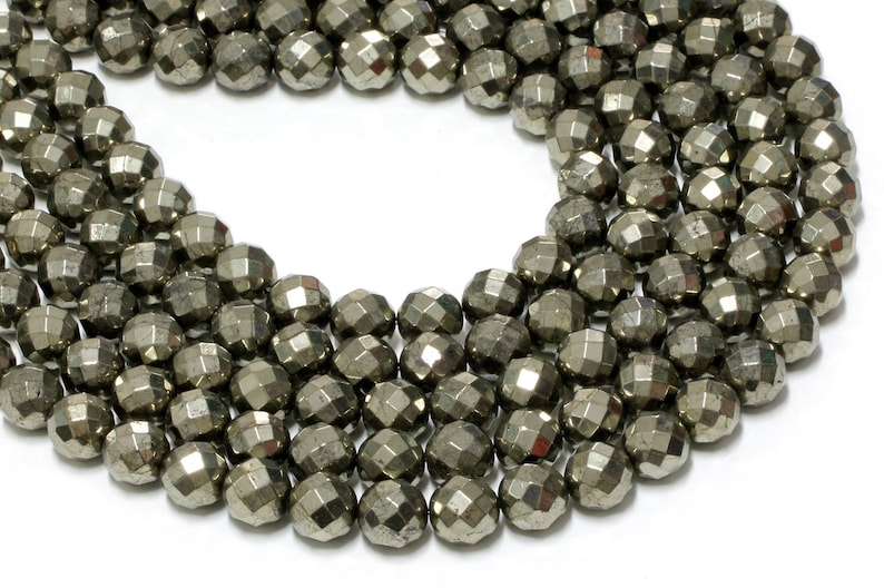 12mm 64 Facetes GU-6092-5 16 Full Strand Gemstone Beads A Grade Pyrite Faceted Rounds