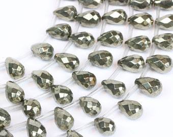 Pyrite briollete beads,top drilled beads,faceted beads,faceted drops,teardrop beads,gemstone beads,diy beads sale  - 16" Full Strand