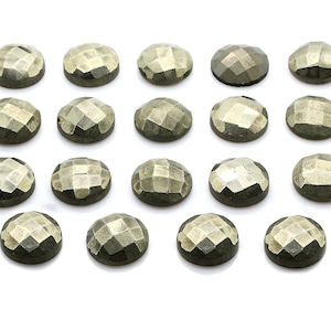 Faceted cabochon,pyrite cabochon,round gemstone,coin cabochon,faceted gemstone,custom cut cabochon,wholesale gemstones,AA Quality