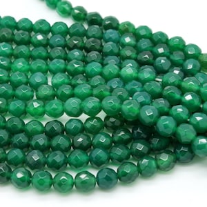 GU-0615-2 - Green Onyx Faceted Round Beads - Gemstone Beads - 8mm - Full 16&quot; Strand