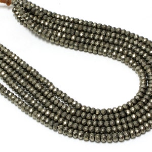 GU6089-1 - A Grade Pyrite Faceted Rondelles - 4X6mm - Gemstone Beads - 16" Full Strand