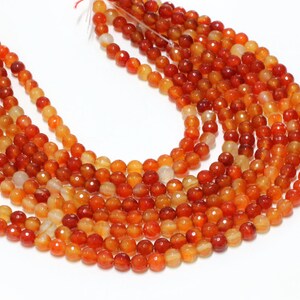 GU-2546-2 - Natural Carnelian Faceted Round Beads - 6mm - Gemstone Beads - 16&quot; Full Strand