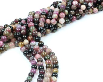 Natural Tourmaline Beads: Pink Mixed Gemstone Round Beads - 16" Strand