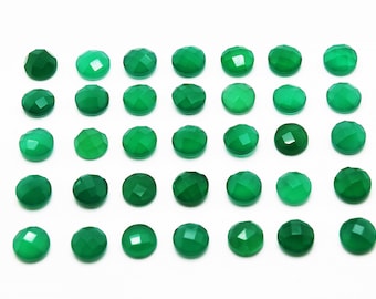 Round faceted cabochon,green onyx gemstone,faceted loose stone,loose cabochons,calibrated gemstones,green cabochons sale - AA Quality