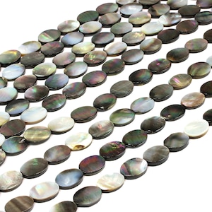 Natural Black Shell,oval beads,flat ovals,gemstone beads,shell beads,shell stone beads,calibrated beads,loose beads - 16&quot; Full Strand