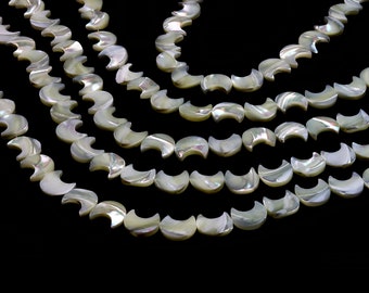 Mother of pearl moon beads,crescent moon beads,white beads,flat beads,diy beads,beads wholesale, white moon stones - 16" Strand