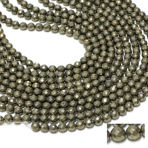 GU-6092-3 - A Grade Pyrite Faceted Rounds - 64 Facetes - 8mm - Gemstone Beads - 16&quot; Full Strand