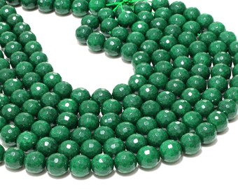 Fil De Perles De Jade Ovales Facettées - Vert émeraude 14x10mm, Environ 27 Perles Pour 39cm, Création Bijoux