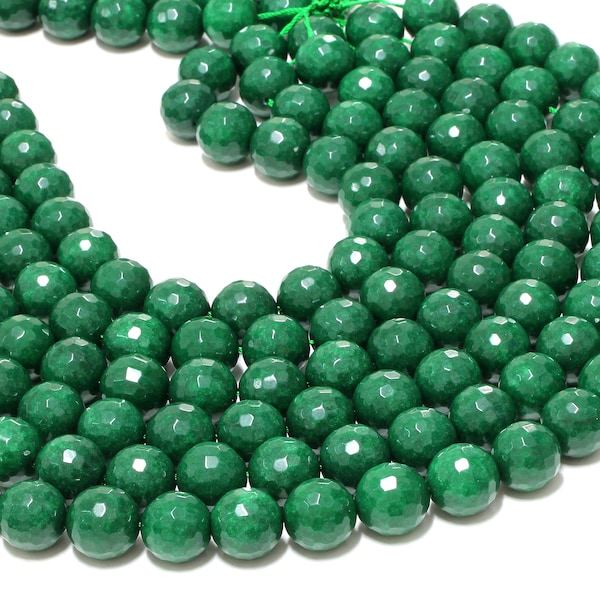 CLEARANCE SALE - Large faceted jade beads,faceted beads,loose beads,round beads,green jade beads,green emerald beads - 16" Full Strand