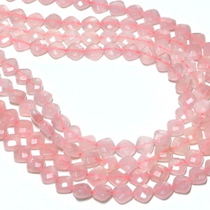 GU-23945 - Rose Quartz Faceted Diamonds - 8mm - Gemstone Beads - 16&quot; Full Strand