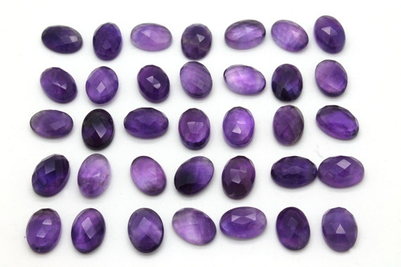 Faceted Amethyst Cabochon: Oval Purple Gemstone (10x14mm)