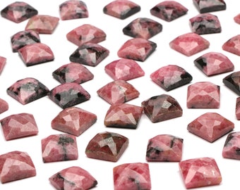 Rhodonite carrée,rhodonite facettée,cabochons à facettes,pierres gemmes à facettes,cabochon taille rose,pierre taille rose,cabochons roses - Qualité AA