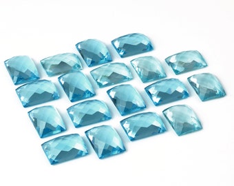 Lab created topaz,blue topaz cabochon,faceted cabochon,rectangular cabochon,13x18mm stone,large cabochon,blue cabochon,wholesale cabochons