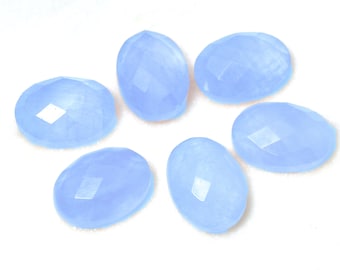 CLEARANCE SALE - Blue Chalcedony Faceted Cabochon,Oval cabochons,semiprecious stone,jewelry making,blue cabochon - AA Quality