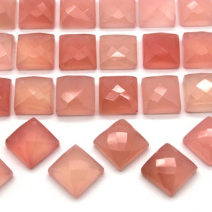 Faceted chalcedony cabochon,square cabochon,faceted cabochons,pink gemstone cabochon,square stone diy,jewelry supplies - AA Quality