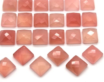 Faceted chalcedony cabochon,square cabochon,faceted cabochons,pink gemstone cabochon,square stone diy,jewelry supplies - AA Quality