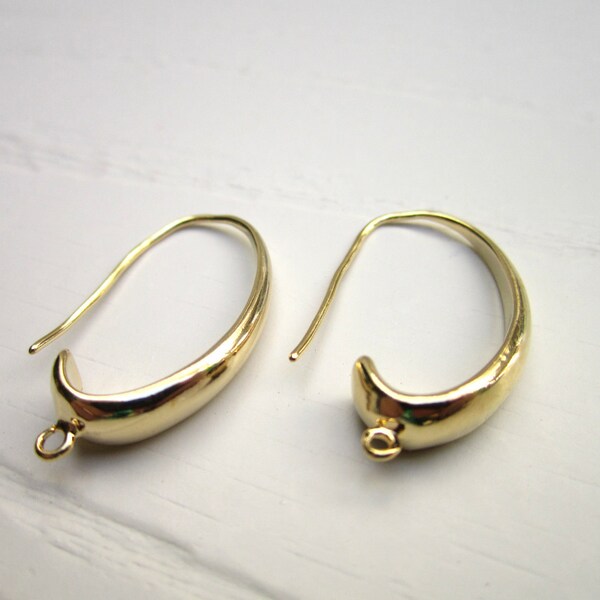 FBE-1003 - French Hook Earring Finding - 12mm(w) x 26mm(h) , Brass Base , Gold Earrings - 2 Pcs