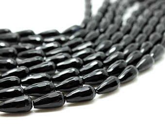 Faceted drop beads,black onyx beads,teardrop beads,gemstone beads,black beads,faceted beads,faceted teardrop,AA Quality - 16" Strand
