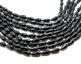 Black onyx drops,faceted teardrop beads,onyx beads,round drop beads,semiprecious beads,gemstone beads,AA Quality - 16" Strand