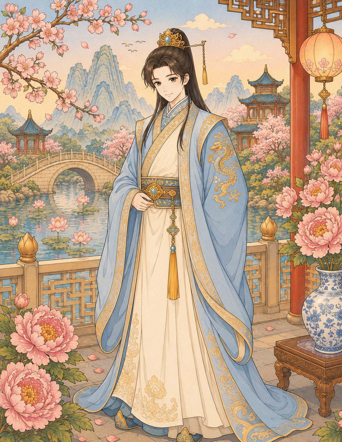 Hanfu Prince Coloring Page | Elegant Xianxia Fantasy Printable ...