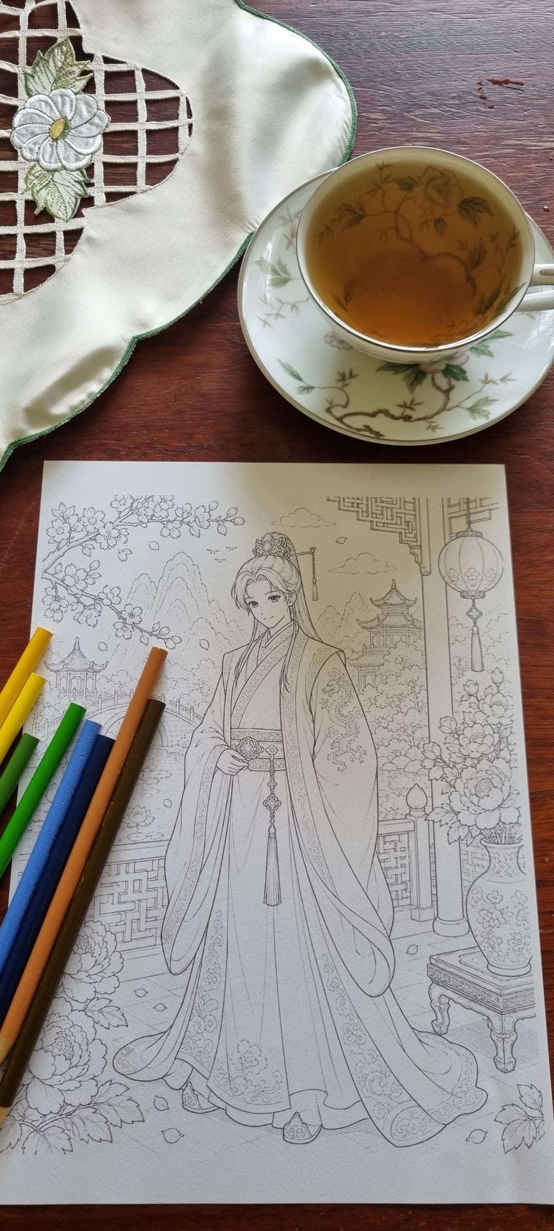 Hanfu Prince Coloring Page | Elegant Xianxia Fantasy Printable ...
