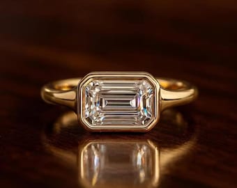 2.5CT Emerald Cut Lab Grown Diamond Engagement Ring, 14K Gold Proposal Ring, Art Deco Style Wedding Ring, Lab Created Diamond Solitaire Ring