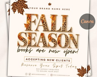 September Booking Flyer, September flyer, Fall Booking Flyer, September Books Open, Wig Install, Lash Nail Braids Flyer, Editable in Canva