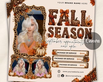 September Booking Flyer, September Flyer, September Book Now Appointment Flyer, Fall Booking Flyer, MUA Nails Lash Braids Hair Flyer, Canva