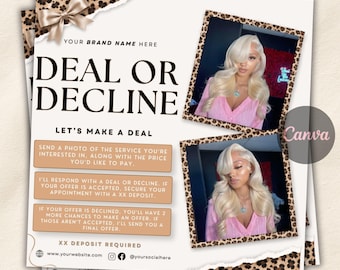 Deal or Decline Booking Flyer, Hair Stylist, Nail Tech, Lash Tech, Braider, Booking Special Flyer, Canva Template