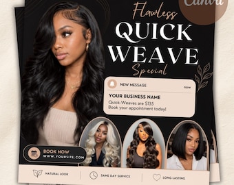 Hair Stylist Quick Weave Flyer Template, Salon Special Flyer, Install Promo Flyer, Lash Hair Beauty Flyer, Instant Download, Canva Editable