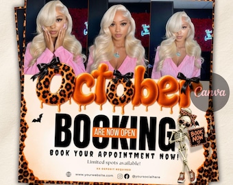 October Bookings Available Flyer, Halloween Bookings October Books Open October Book Now October Calendar Hair Lash Nails Braids Wigs Makeup