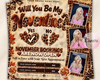 November Booking Flyer Template, Fall Cheetah Appointment Flyer, Editable Canva Template